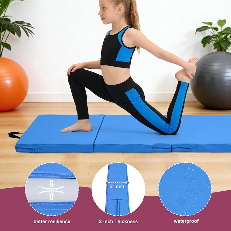 Zenova Gymnastics Mat 6' x 3' x 2" Four Fold Folding Exercise Mat with Carrying Handles