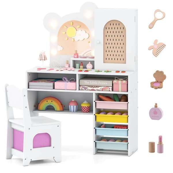 slide 2 of 22, Costway Kids Vanity with Lights with 5 Drawers & 2 Compartments, - See Details White