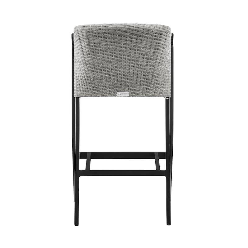Aileen Outdoor Patio Counter Stool in Aluminum and Wicker with Grey Cushions