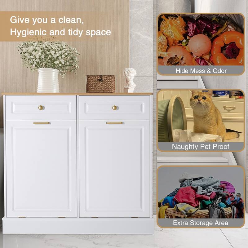 Double Tilt Out Trash Cabinet Wooden Kitchen Recycling Cabinet Trash Can