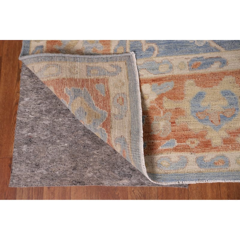 Floral Oushak Vegetable Dye Area Rug Handmade Blue Wool Carpet - 8'0" x 9'11"