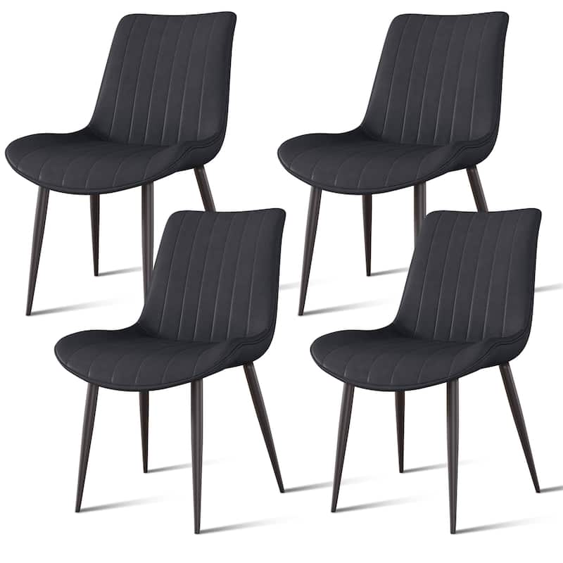 Set of 4 Armless Black PU Leather Dining Chairs