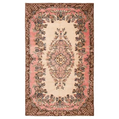 ECARPETGALLERY Hand-knotted Melis Vintage Cream Wool Rug - 5'6 x 9'3