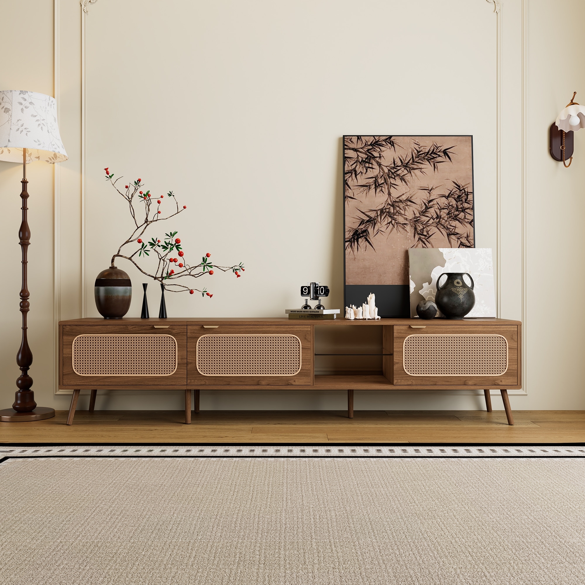 Modern TV Stand Entertainment Center, for 75/80/85 inch TV with Ample Storage and Open Shelf, for Living Room, Bedroom