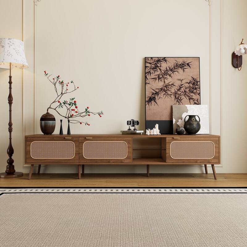 Modern TV Stand Entertainment Center, for 75/80/85 inch TV with Ample Storage and Open Shelf, for Living Room, Bedroom - Beige