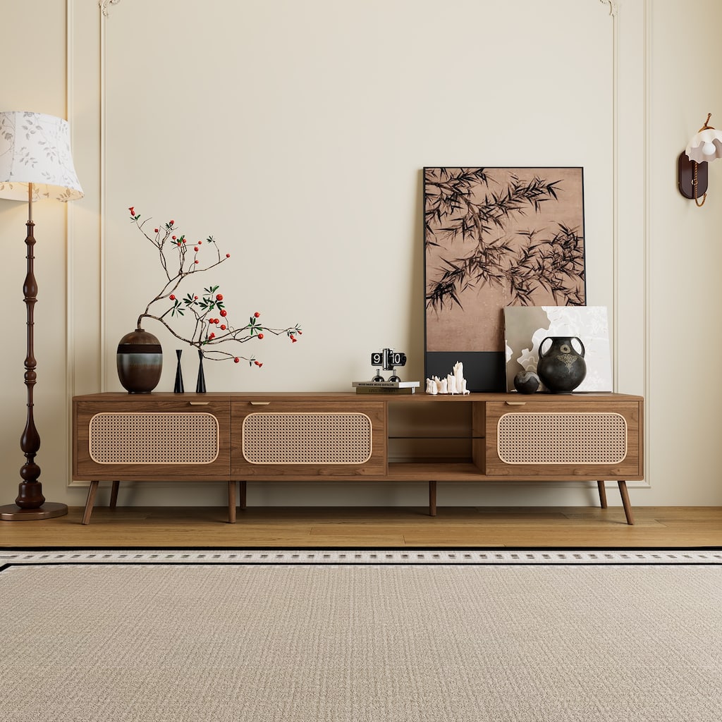 Modern TV Stand Entertainment Center, for 75/80/85 inch TV with Ample Storage and Open Shelf, for Living Room, Bedroom