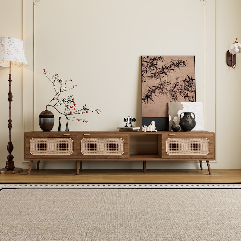 TV Stand TV Console for 75/80/85 Inches TV, Walnut Television Cabinet Entertainment Center with Open Shelf