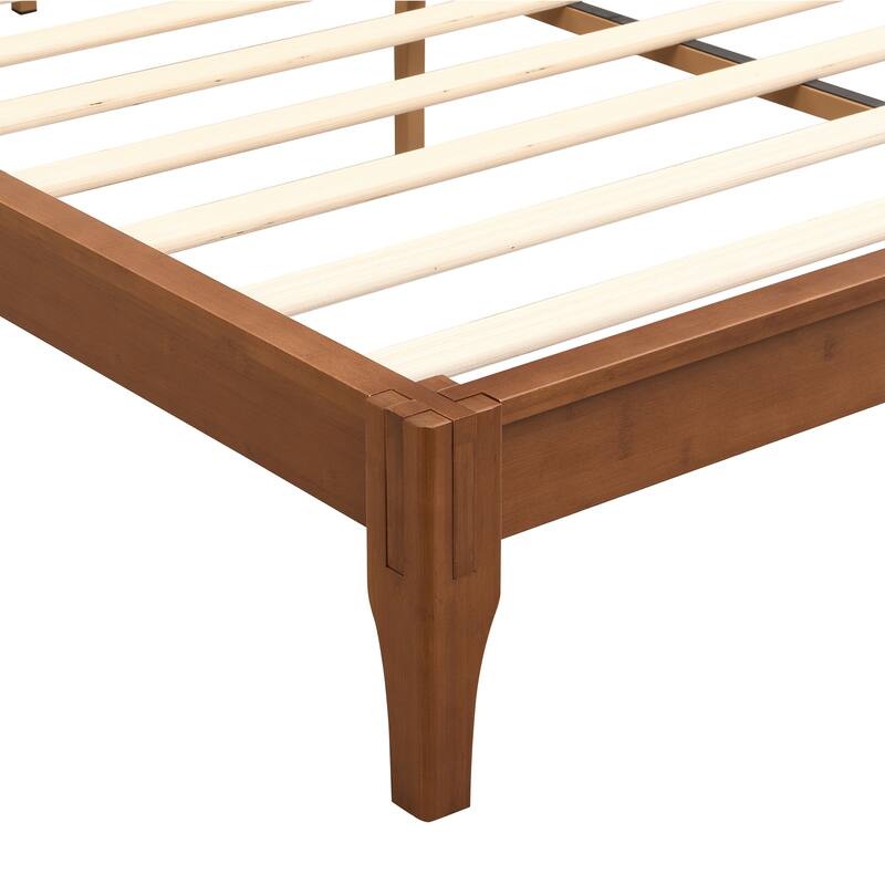 Solid Dry Bamboo Wood Platform Bed Frame, with Wood Slat Support
