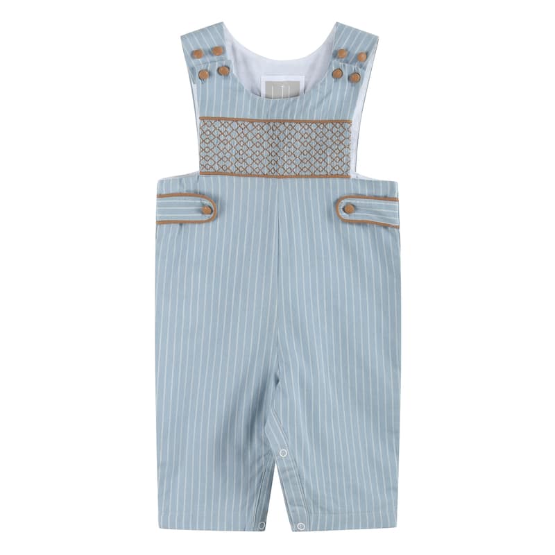 Blue Pinstripe Smocked Overalls - 2T