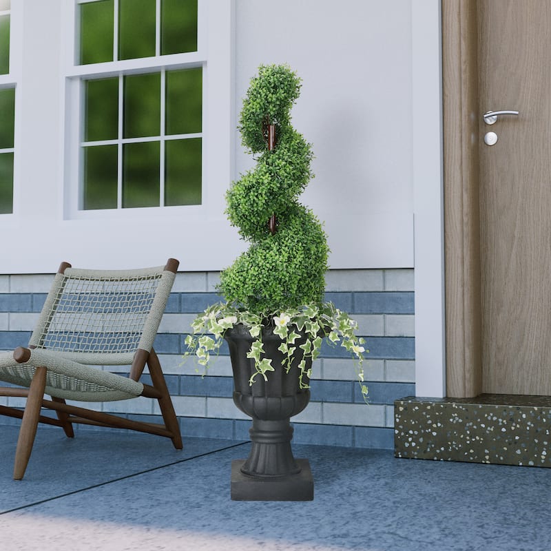 Puleo International 52" Topiary Spiral Boxwood Artificial Tree