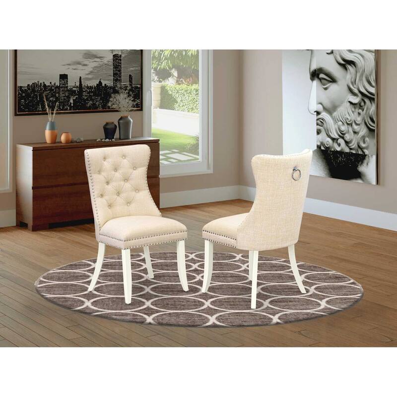 Modern Parson Dining Chairs - Light Beige Linen Fabric, Set of 2, Padded Comfort
