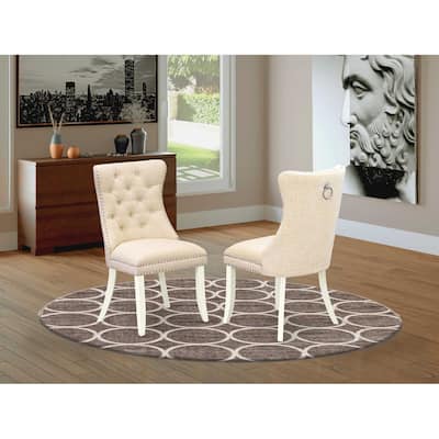 Modern Parson Dining Chairs - Light Beige Linen Fabric, Set of 2, Padded Comfort