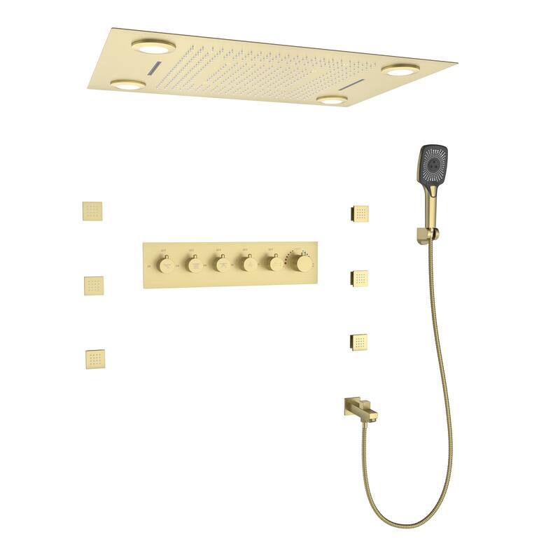 LED Shower System with 7-Spray Fixed & Handheld Dual Heads, 2.5 GPM, 6 Body Jets, 64-Color Lighting