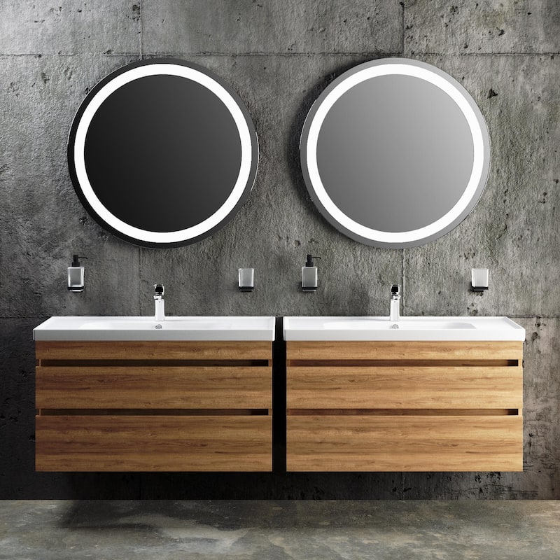Modern Wall-Mounted Bathroom Vanity with Washbasin Niagara Teak Natural Non-Toxic MDF-24"-Omega R-line 24"