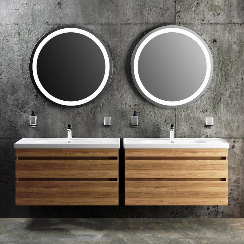 Modern Wall-Mounted Bathroom Vanity with Washbasin Niagara Teak Natural Non-Toxic MDF-24"-Omega R-line 32"