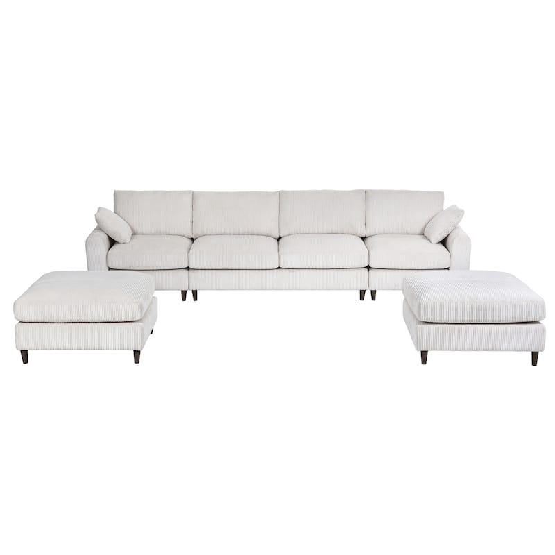 122" Corduroy Modular Sectional Sofa with Storage Pockets
