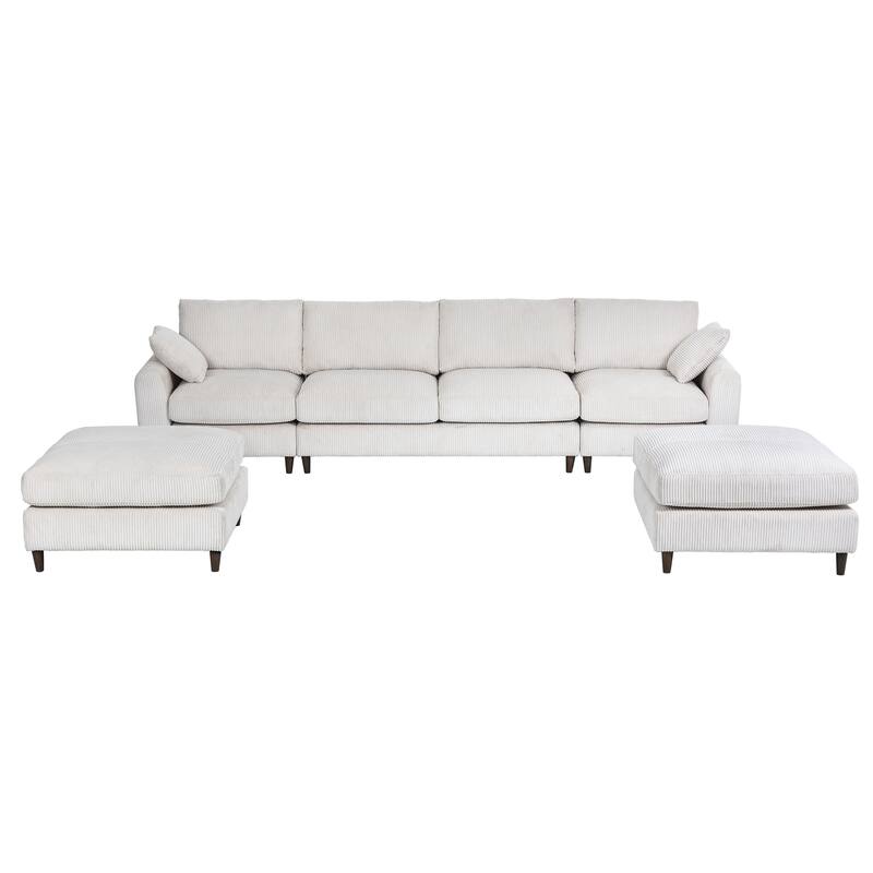 Versatile U-Shaped Corduroy Sofa with Removable Cushions & Multi-Functional Layout - 6 Seater