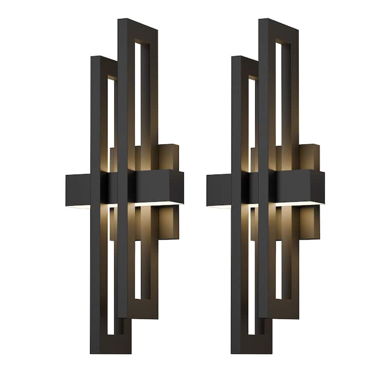 Modern Geometric Matte Black LED Flush Mount Wall Sconce Set of 2 or 1 - 2Pack/23.6inch