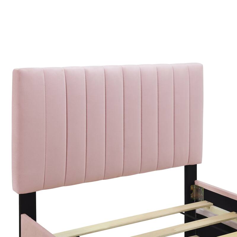 Twin Size Velvet Upholstered Platform Bed with Twin Size Trundle