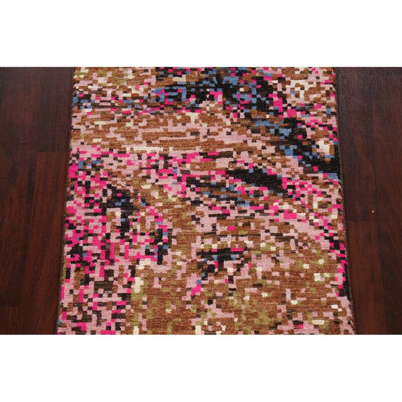 Wool/ Silk Artistic Modern Abstract Oriental Runner Rug Hand-knotted - 2'8" x 10'0"