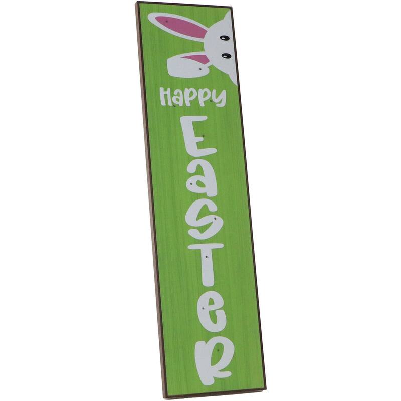Fraser Hill Farm 45-In. HAPPY EASTER Porch Leaner Sign w/Battery-Operated LED Lights, Festive Spring Decoration, Green