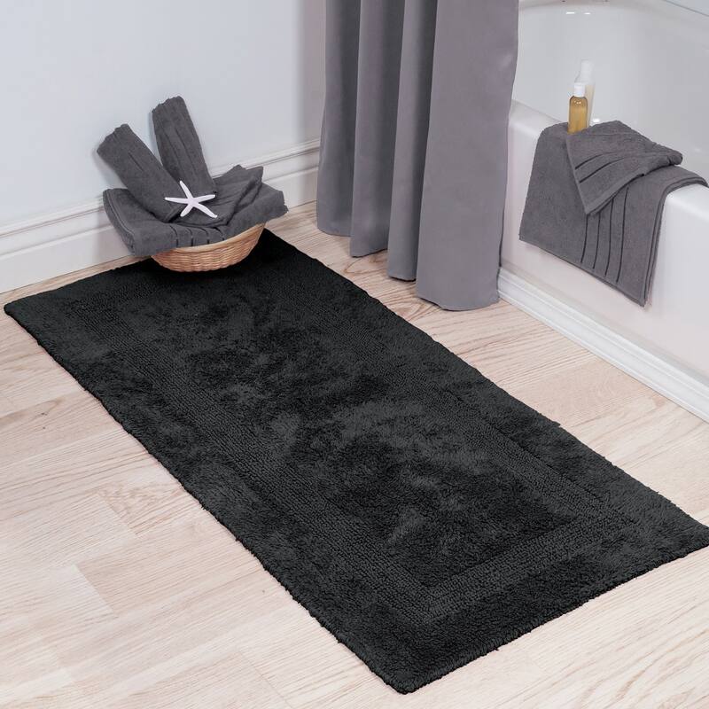 Bath Mat - 60x24-Inch Plush Cotton Bathroom Runner by Windsor Home - Black