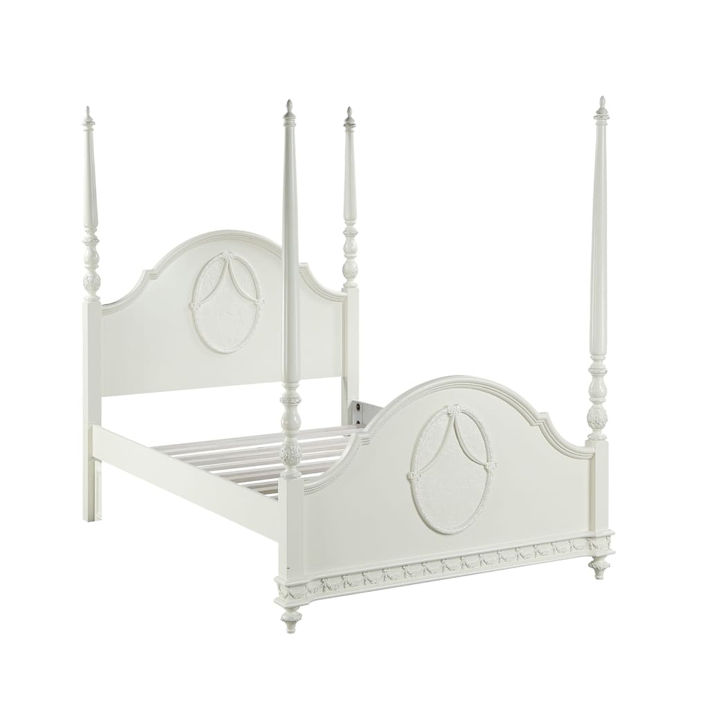 Twin Size Wood Four Poster Bed with Arched Headboard and 13-Slat Support