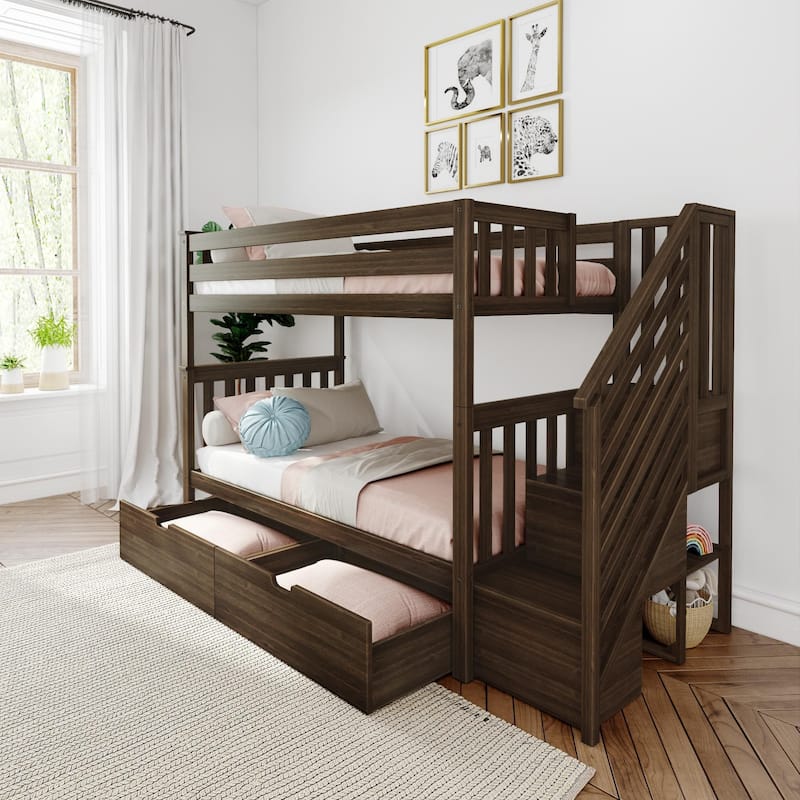 Max and Lily Twin over Twin Staircase Bunk Bed with Storage Drawers