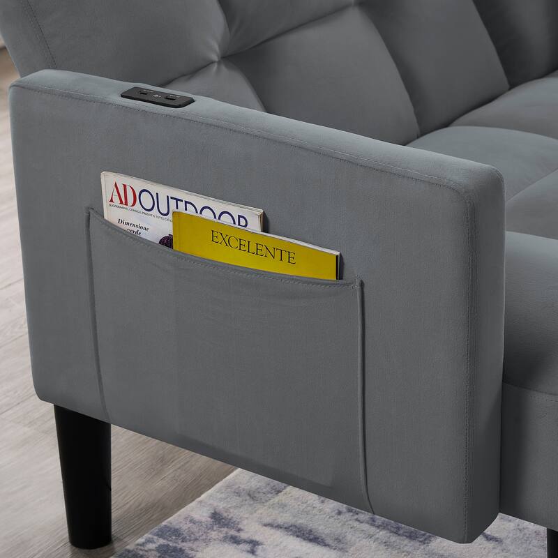 Roomfitters Velvet Futon Couch Convertible Folding Sofa Bed Tufted Couch for Apartment