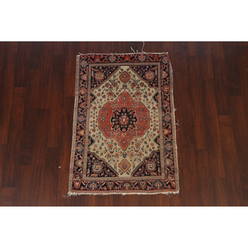 Pre-1900 Antique Sarouk Farahan Persian Area Rug Handmade Wool Carpet - 3'6" x 4'9"