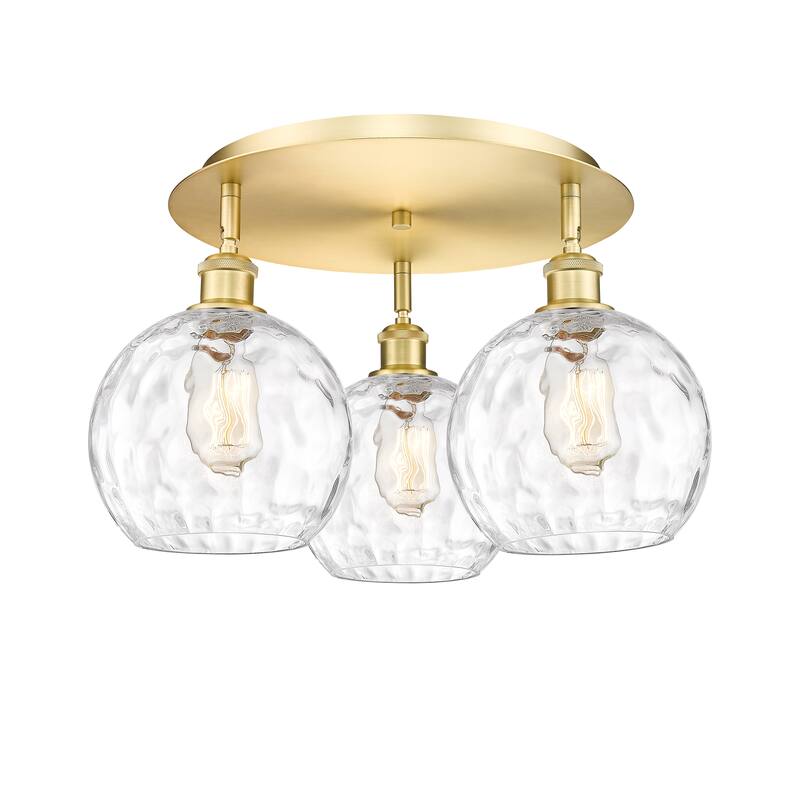 Innovations Lighting Athens Water Glass - 3 Light 20" Flush Mount - Clear Water Glass/Satin Gold