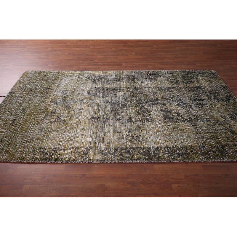 Abstract Indian Area Rug Hand-Knotted Wool Carpet - 5'0"x 7'11"
