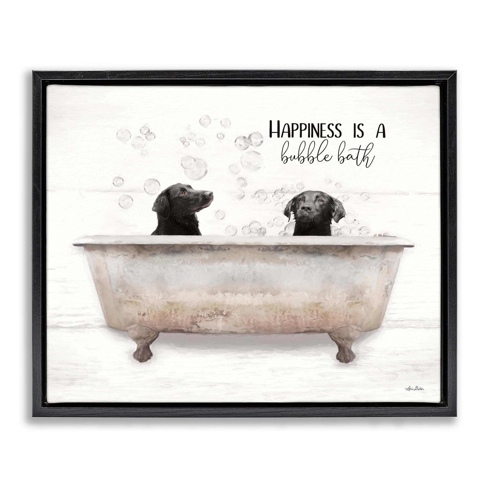 Stupell Animal Bathroom Happy Dogs Framed Floater Canvas Wall Art Design by Lori Deiter