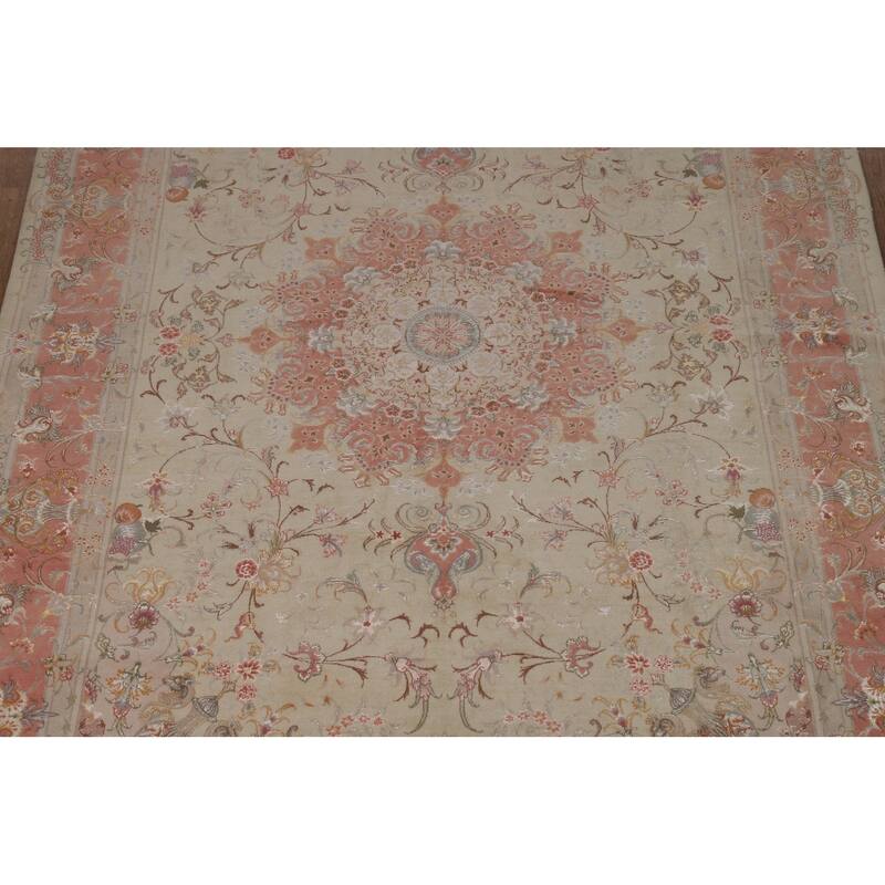 Floral Vegetable Dye Signed Tabriz Persian Rug Handmade Wool Carpet - 6'6"x 9'9"