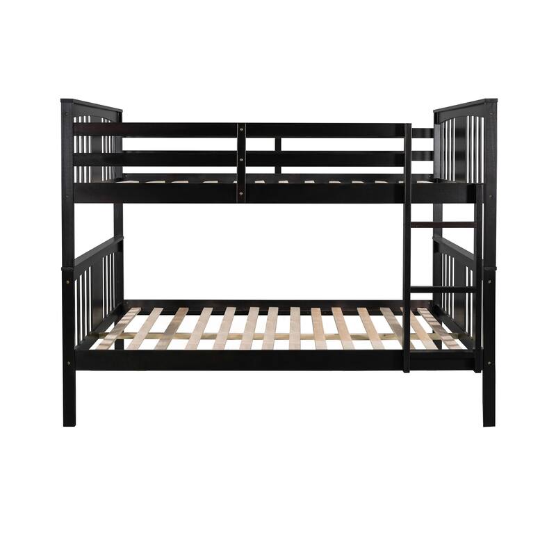 Twin Over Full Bunk Bed, Converted into 2 Beds, Solid Wood Bunkbeds Bedframe with Safety Rail and Ladder, for Kids/Teens Bedroom