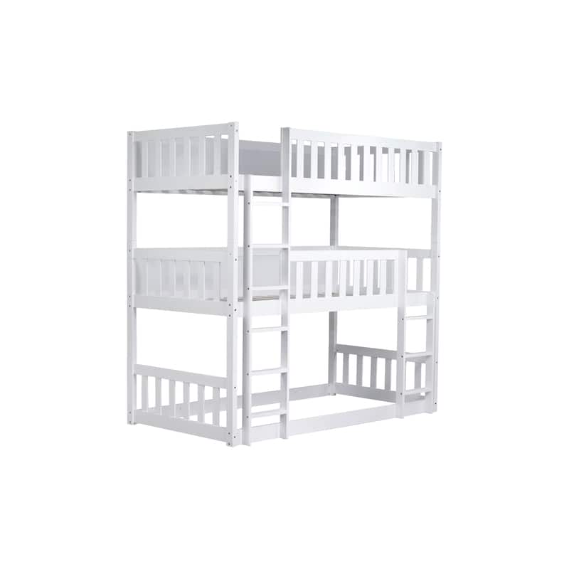 Triple Twin Bunk Bed with Dual Ladders & Guardrails (200lb Capacity per Level)