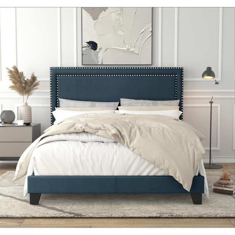 Clayfell Ocala Upholstered Panel Bed - King - Denim Blue