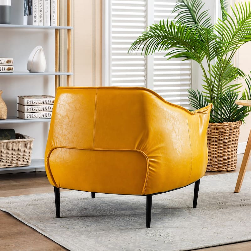 KINWELL 33" Wide Faux Vegan Leather Upholstery Barrel Chair
