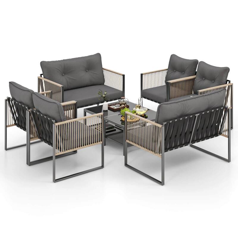 Costway 4/8 PCS Patio Furniture Set PE Rattan Conversation Sofa Set