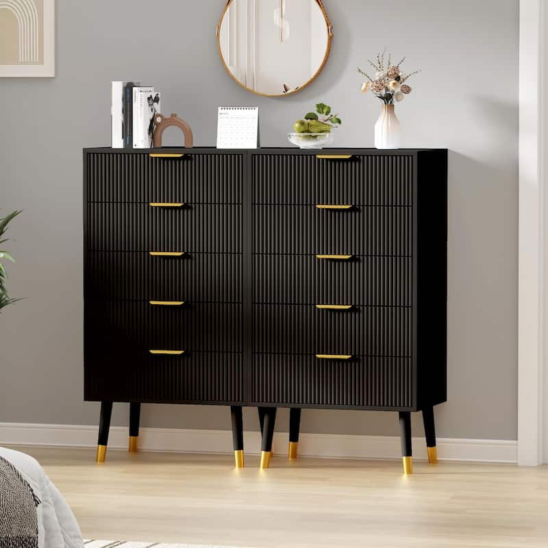 5 Fluted Drawer Dresser for Bedroom, Modern Wooden Chest of Drawers Nightstand