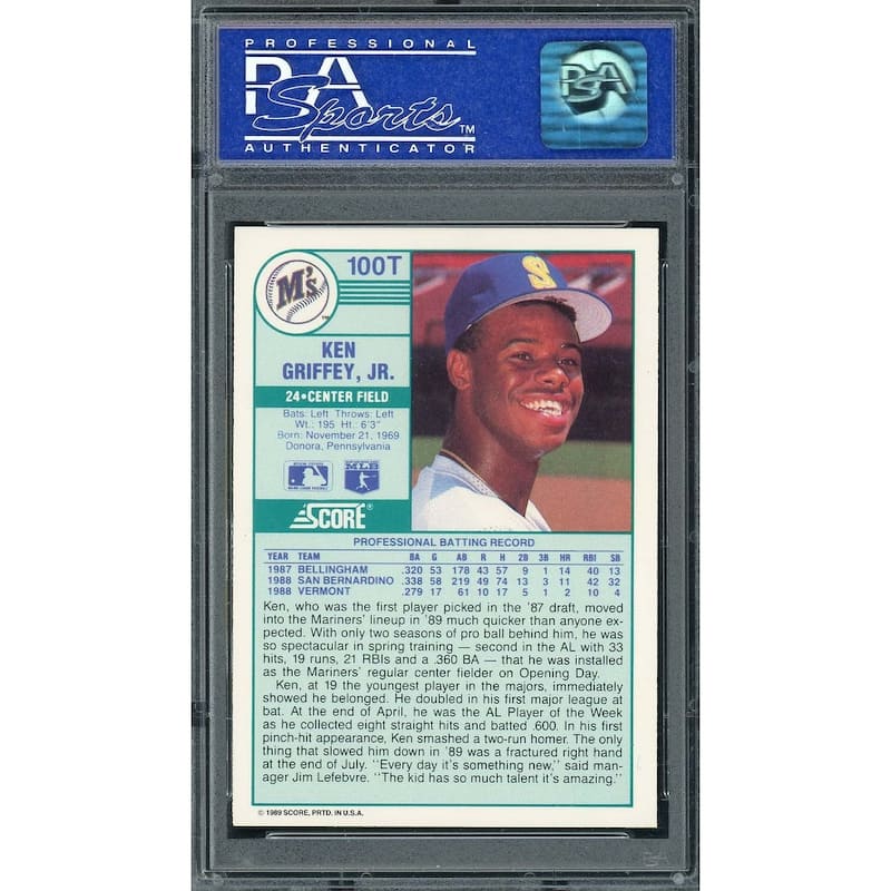 Ken Griffey Jr 1989 Topps Traded Baseball Rookie Card RC #100T Graded PSA 9 - 8'6" x 11'6"
