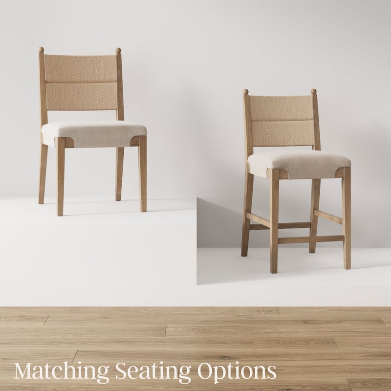 Cove Boho Solid Wood Dining Chair with Woven Seagrass Back and Upholstered Seat