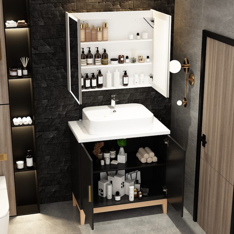 Complete Bathroom Vanity and LED Medicine Cabinet Ensemble