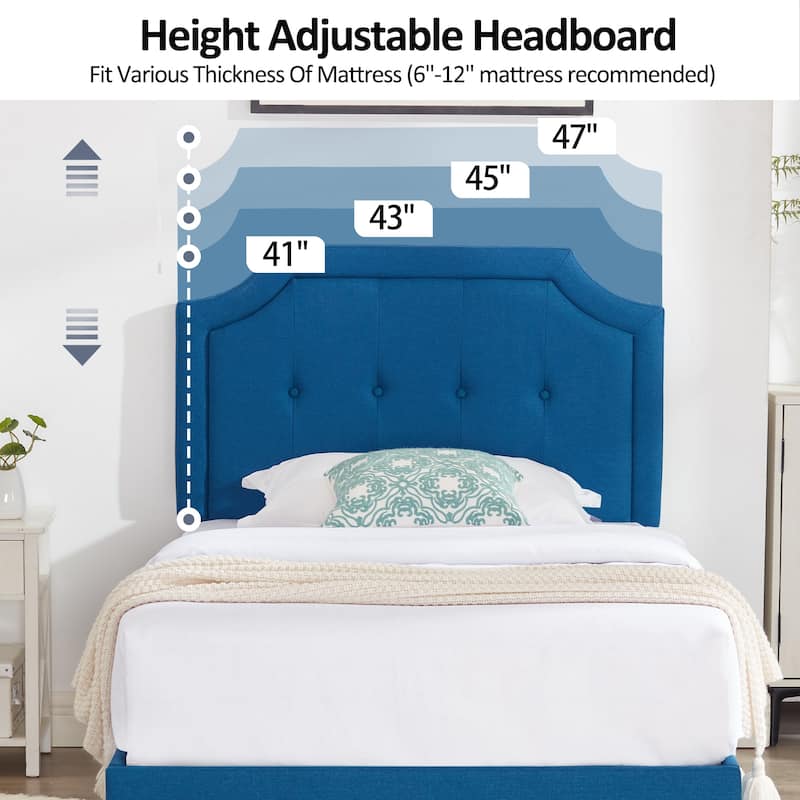 VECELO Upholstered Platform Kids Bed with Adjustable Headboard,Twin Size Bed Set of 2