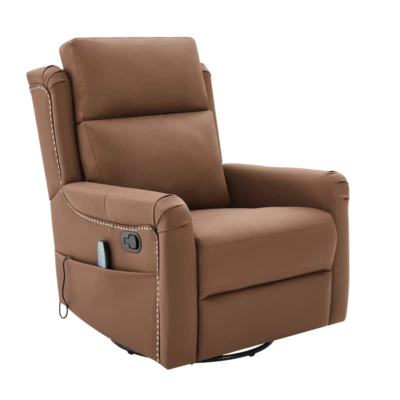 Christopher Knight Home - Modern Upholstered Swivel Recliner Chair with 8-Point Massage, Heating, and Storage Pocket