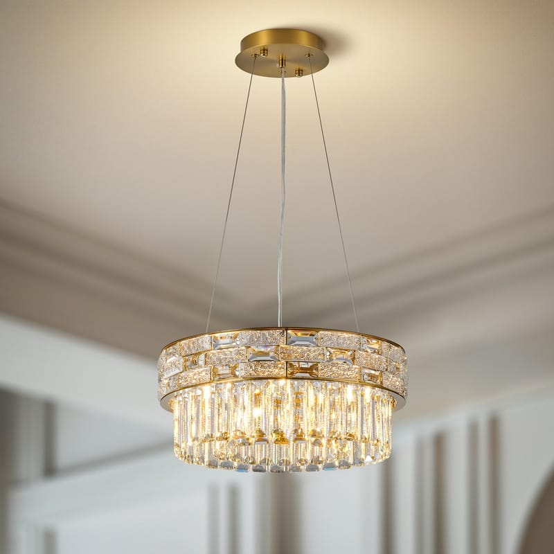 KAYLA Crystal Chandelier - Large K9 Crystal Pendant Light for High Ceilings, Entryway, Foyer, Dining Room & Living Room - 16.5in