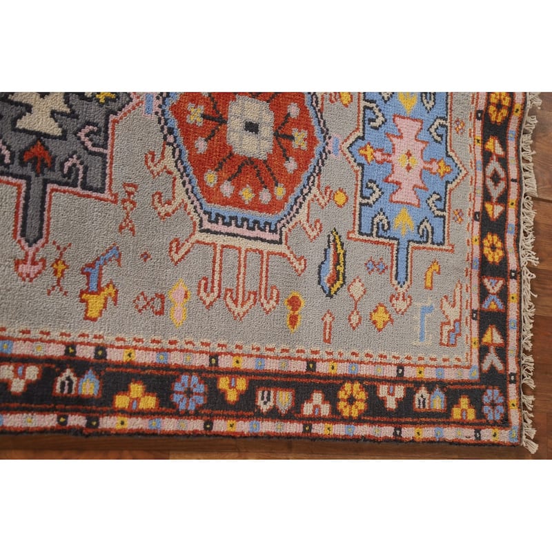 Geometric Grey Kazak Foyer Rug Hand-Knotted Wool Carpet - 3'0"x 5'0"