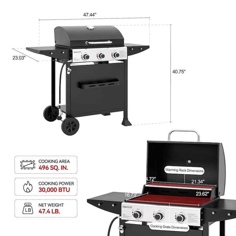 Royal Gourmet 3-Burner Liquid Propane Gas Grill Black