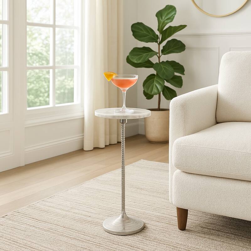 Metal and Stone Accent Table with Aluminum Base - Modern Stylish Side Table for Home Decor