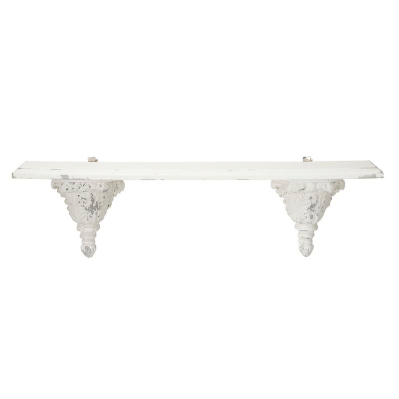 39 x 11 Large White Floating Wall Shelf with Decorative Carvings